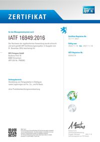 Screenshot des IATF 16949 Zertifikats